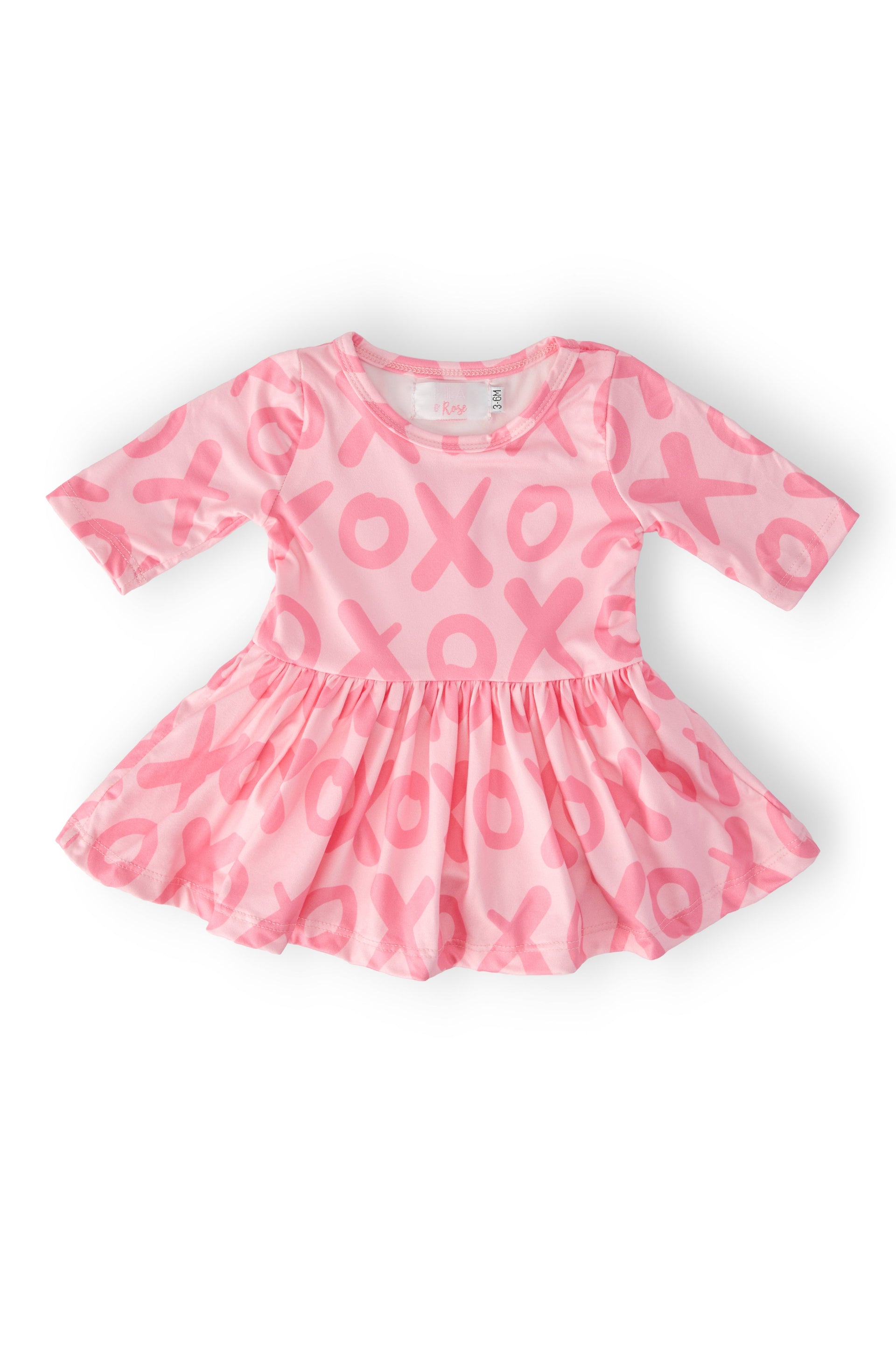 XOXO 3/4 Sleeve Twirl Bodysuit for Baby Girls in Pink