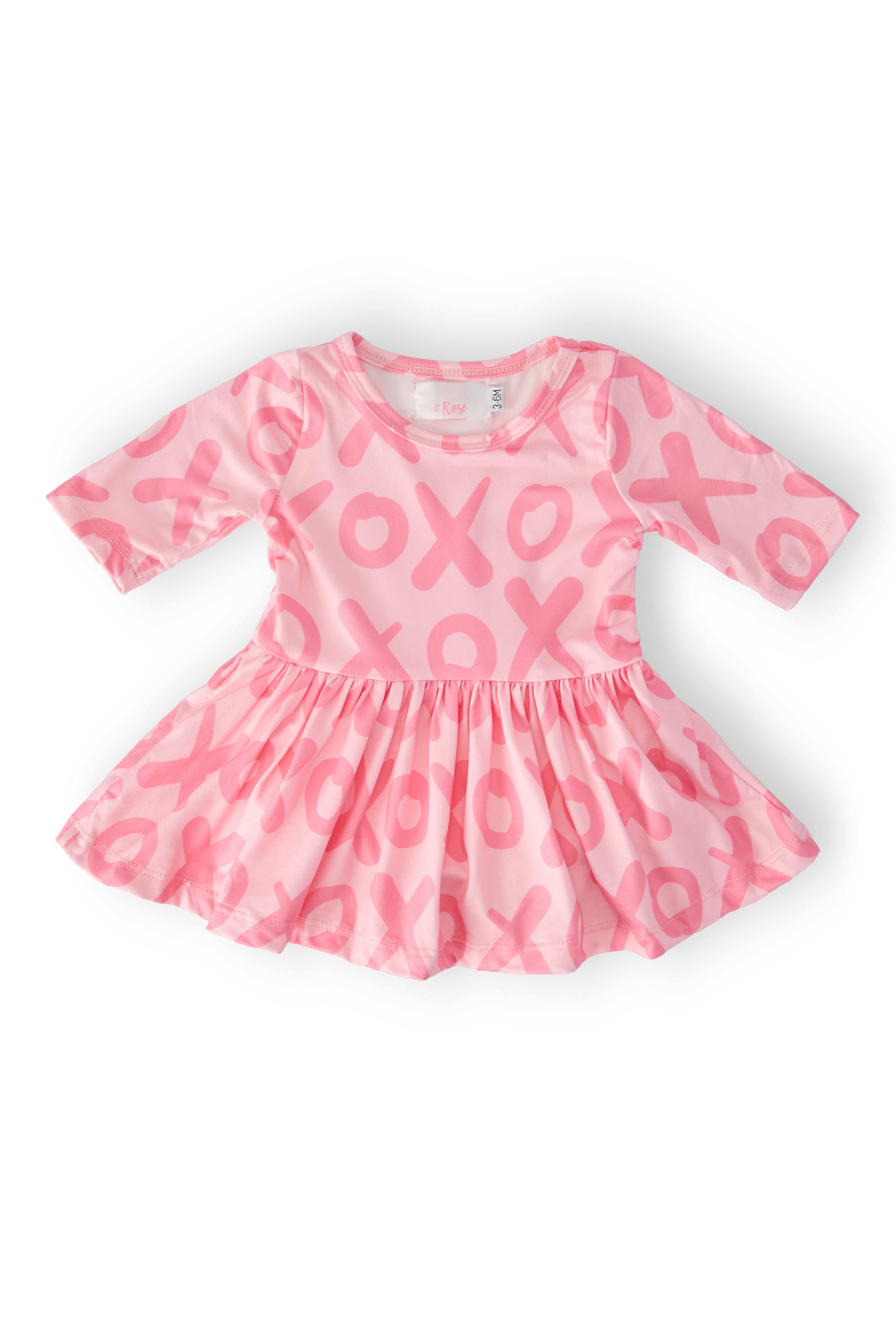 XOXO 3/4 Sleeve Twirl Bodysuit for Baby Girls in Pink