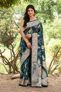 Elegant Green Banarasi Soft Silk handloom saree with intricate weave detailing