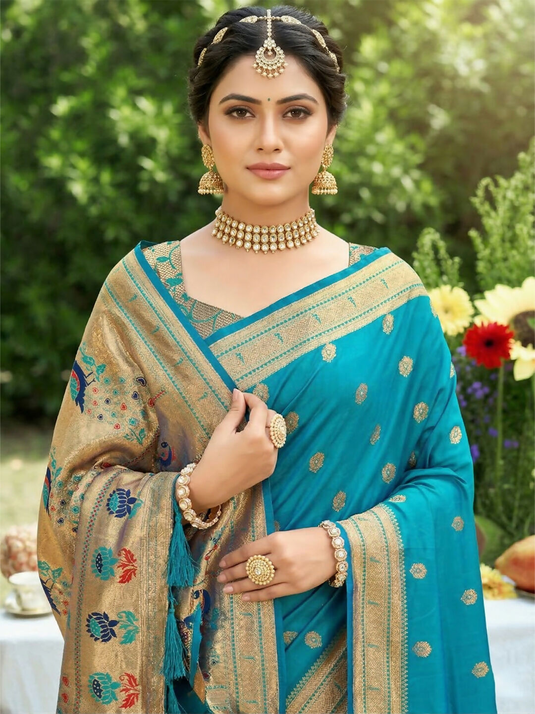 Sky Blue Soft Silk Saree with Coordinating Blouse