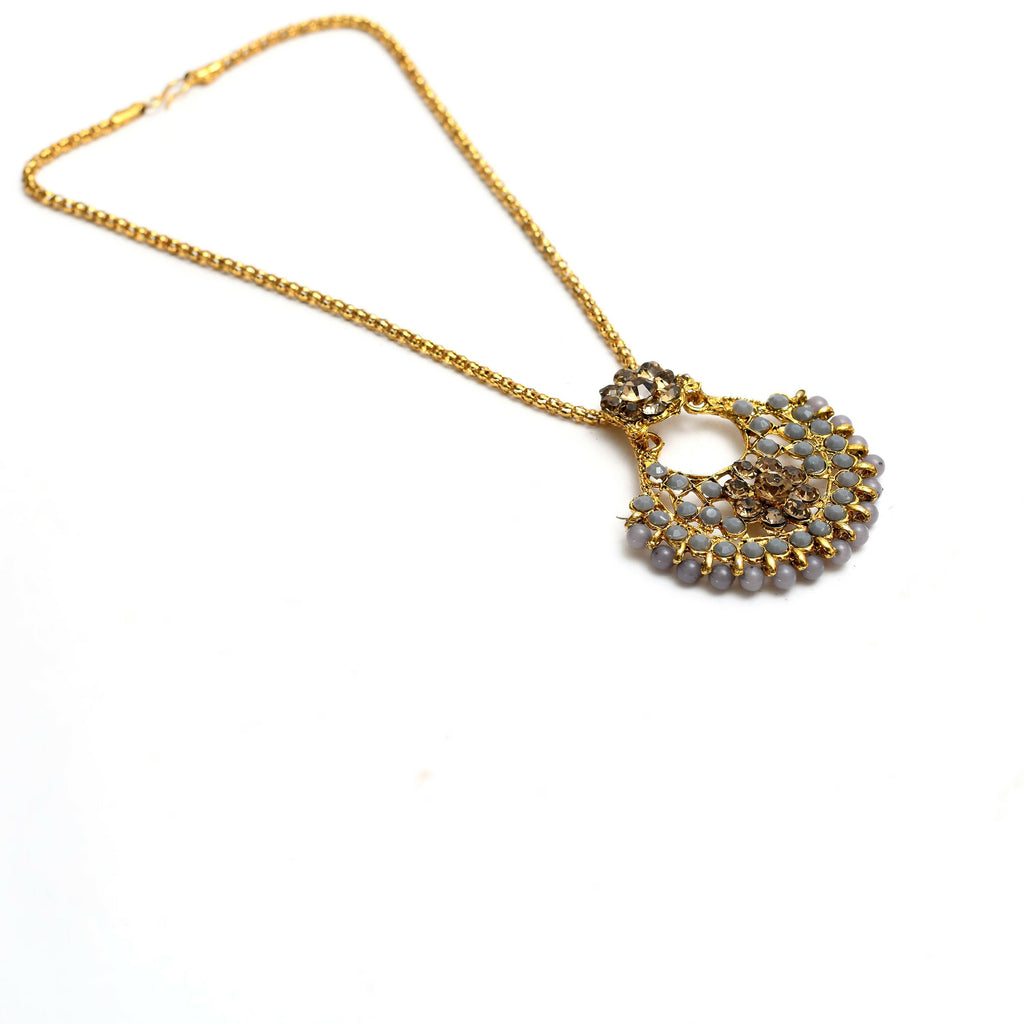 Golden and Grey Long Statement Necklace in Gold-Polished Brass