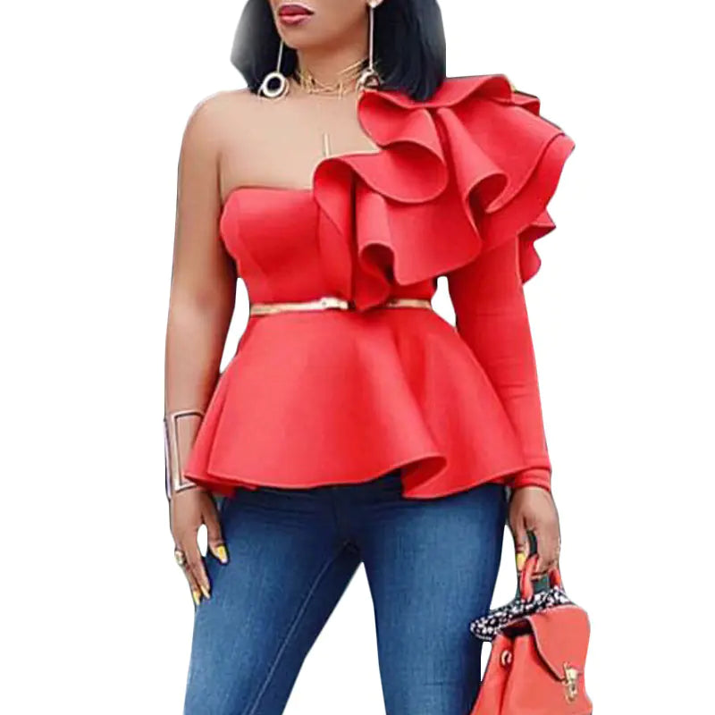 Women's Ruffled Long-Sleeve Blouse with Open Back