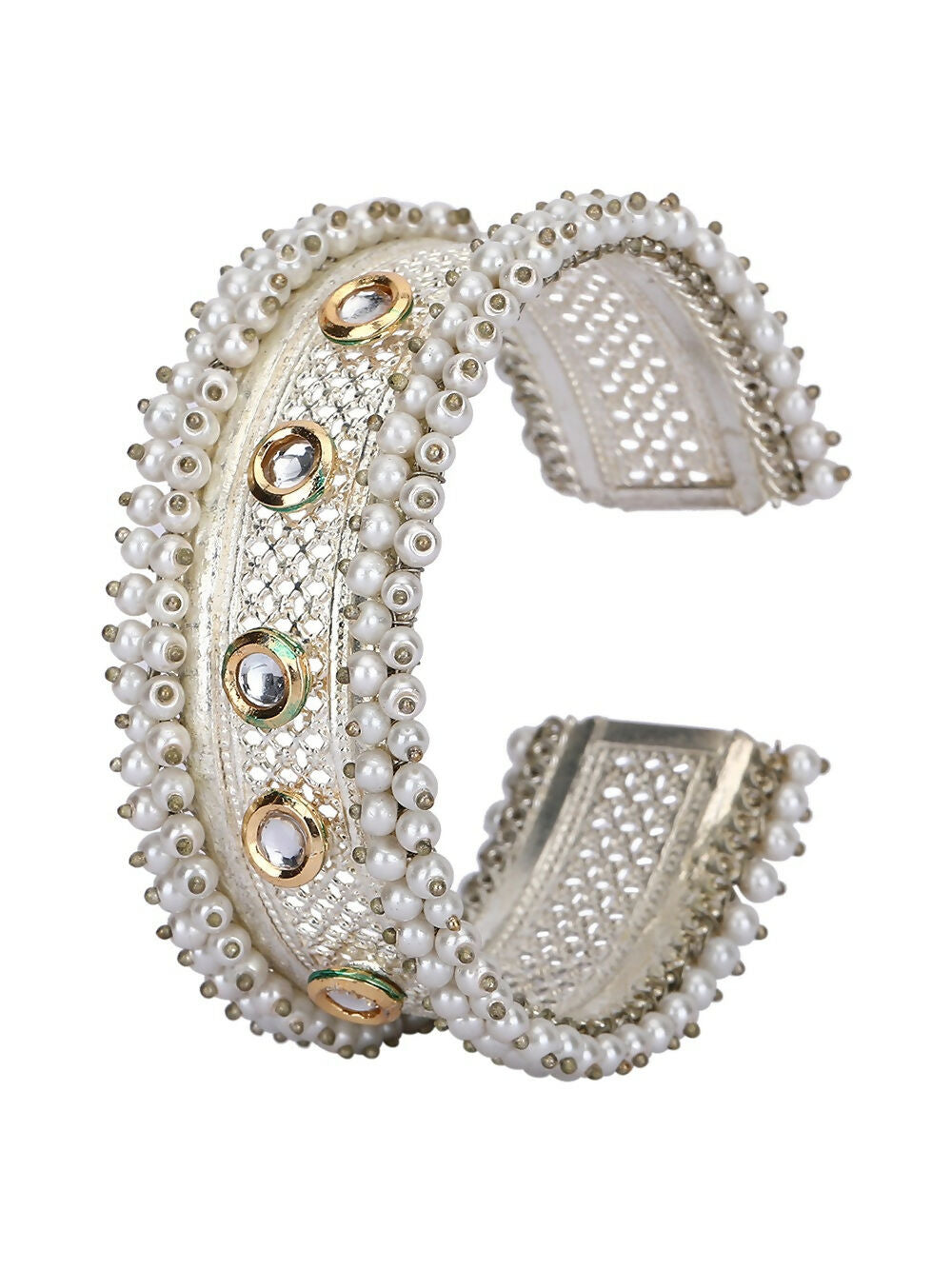 Elegant White Bead Silver Tone Bangle Bracelet for Indian & Indo-Western