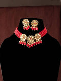 Elegant red beaded and pearl necklace set with gold-polished finish