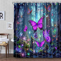 Fantasy Forest Shower Curtain，Magic Fairy Tale Gemstone Blue Forest Butterfly Shower Curtain for Bathroom Modern Fabric Cloth Waterproof Bath Curtain with Hooks