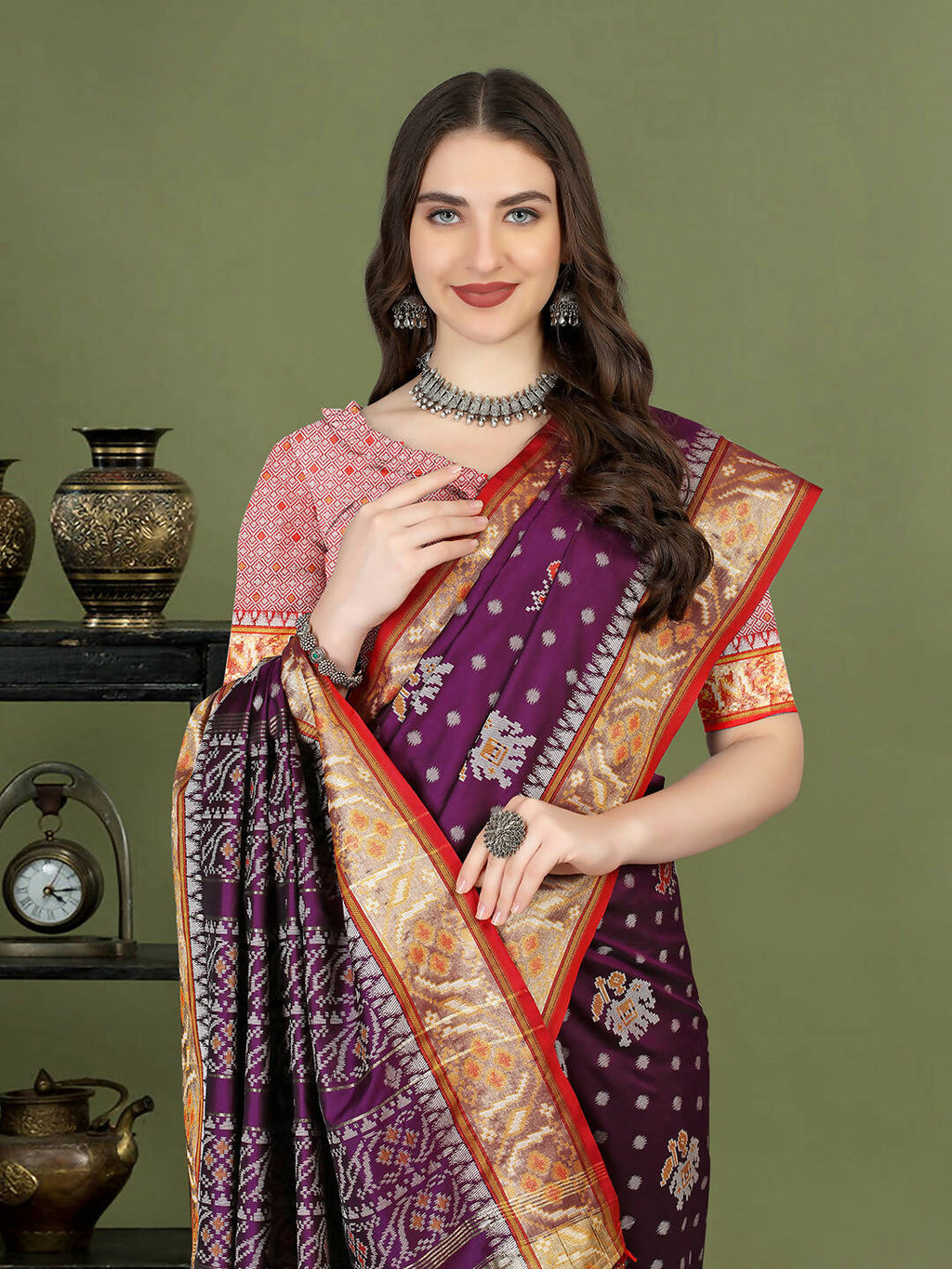 Purple Patola Silk Saree with Zari Meenakari Woven Design
