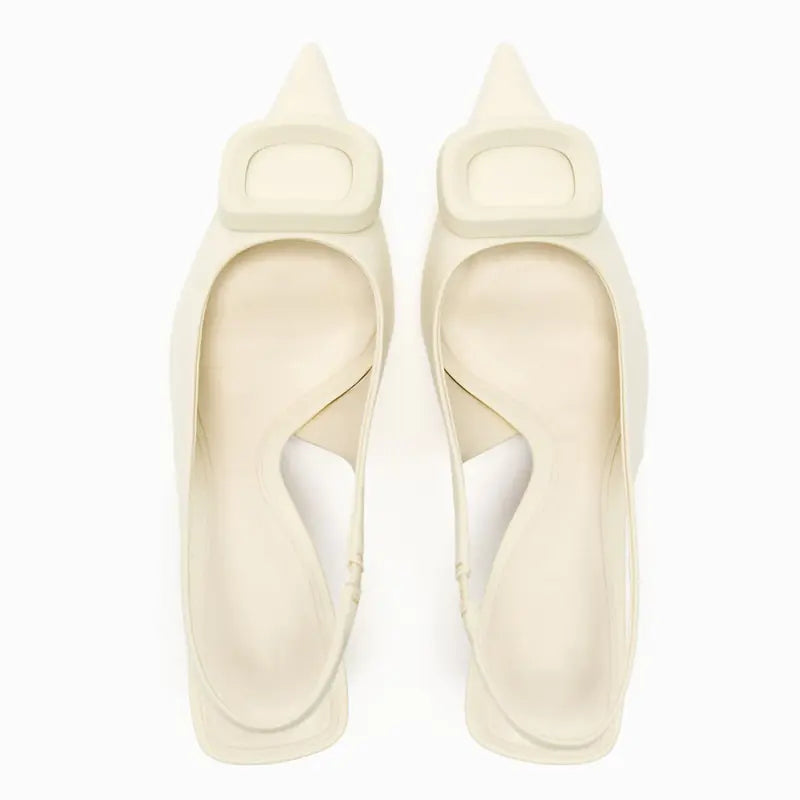 Women's Cream Pointed Toe Slingback Heels with Buckle Detail - Image 3