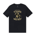 Men's Rodeo Rush graphic t-shirt featuring a cowboy celebrating a race win on a 100% cotton crew neck tee
