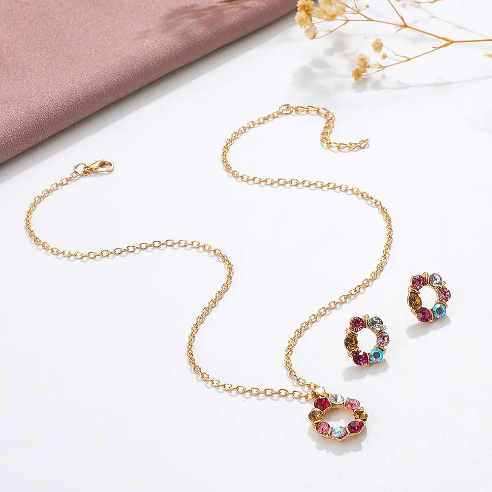 Colorful Gemstone Jewelry Set with Necklace and Earrings