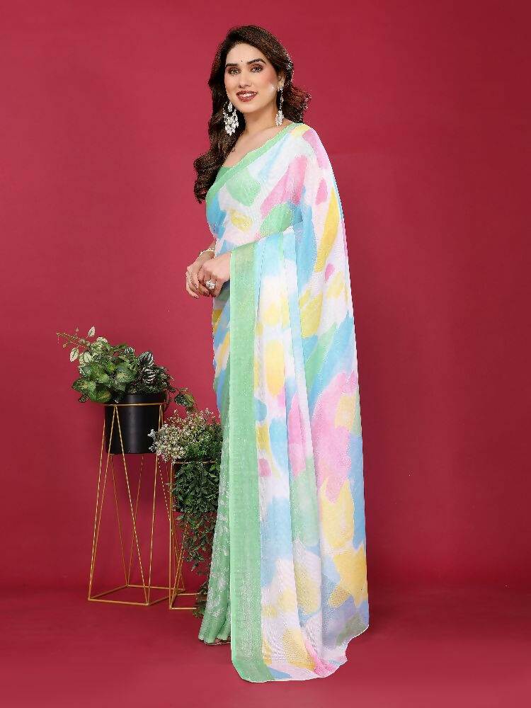 Pista Moss Chiffon Abstract Printed Saree for Women