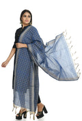 A beautiful blue handloom cotton dupatta for women, perfect for ethnic wear styling.