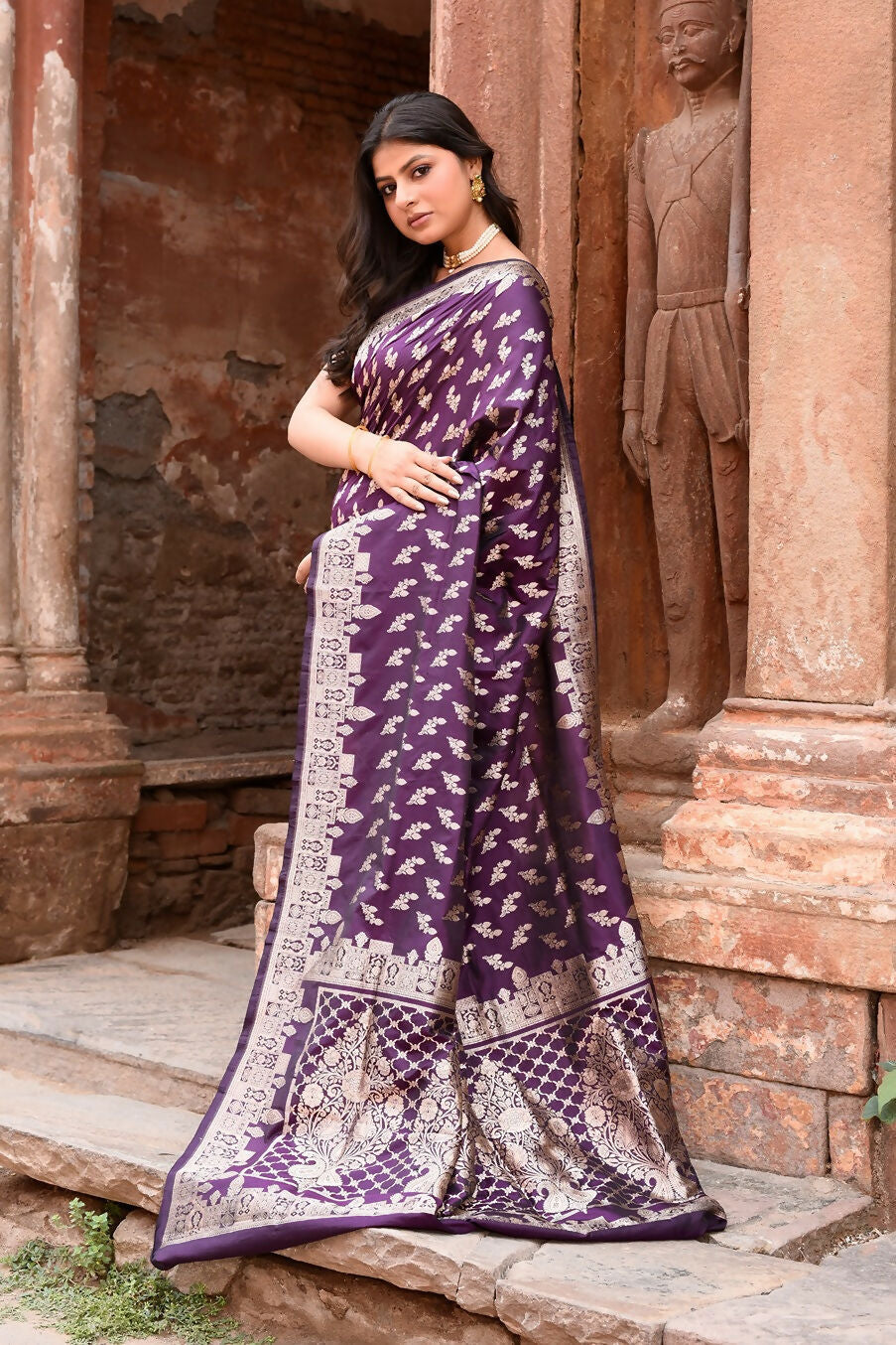 Plum Purple Katan Pure Handloom Banarasi Silk Saree