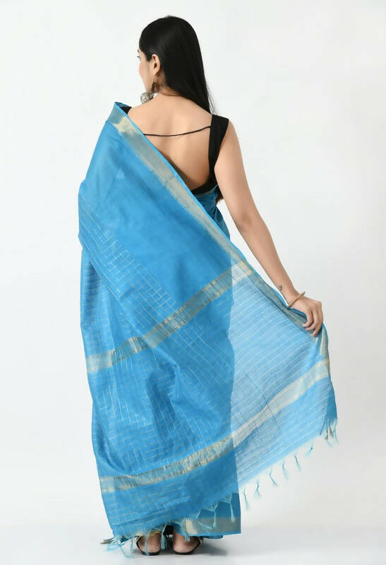 Sky Blue Bhagalpuri Handloom Silk Raj Shree Saree