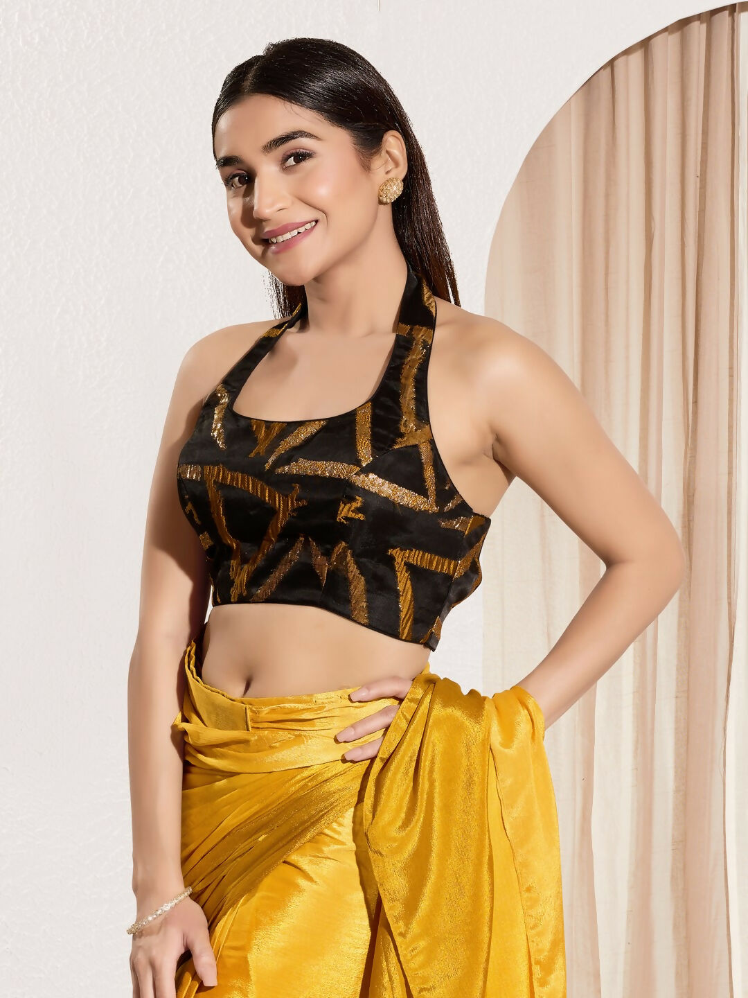Joban Fashion Mustard Cotton Padded Blouse With Square Neck Sleeveless