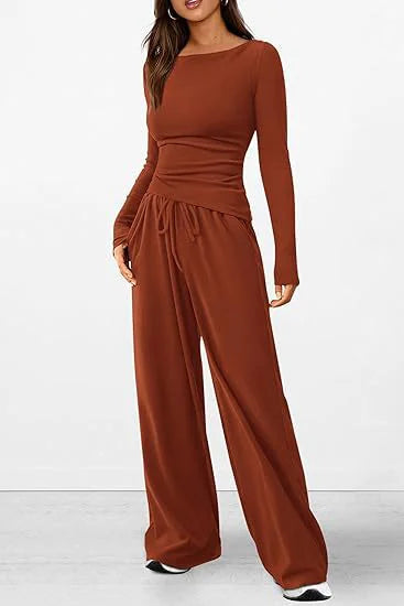 Women's Long Sleeve Top and Wide Leg Pants Two-Piece Set - Image 15
