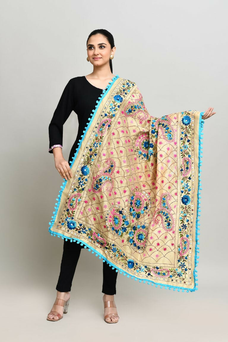Multi Color Phulkari Dupatta with Traditional Cotton Embroidery