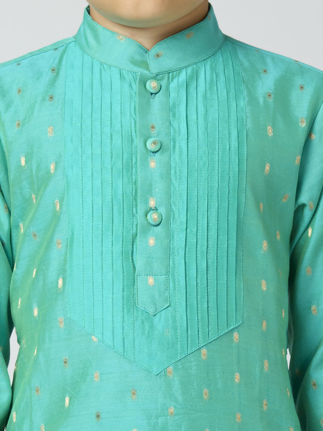 Boys Sea Green Chanderi Kurta and Pyjama Set with Butta Work
