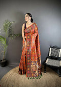 Joban Fashion Orange Banarasi Soft Silk Woven Saree