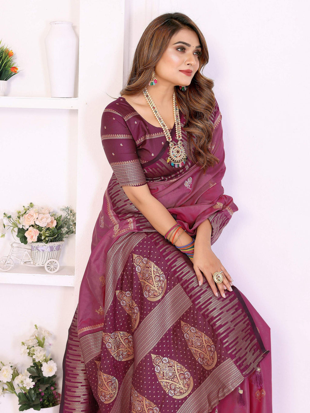 Magenta South Soft Silk Saree with Zari Weaving