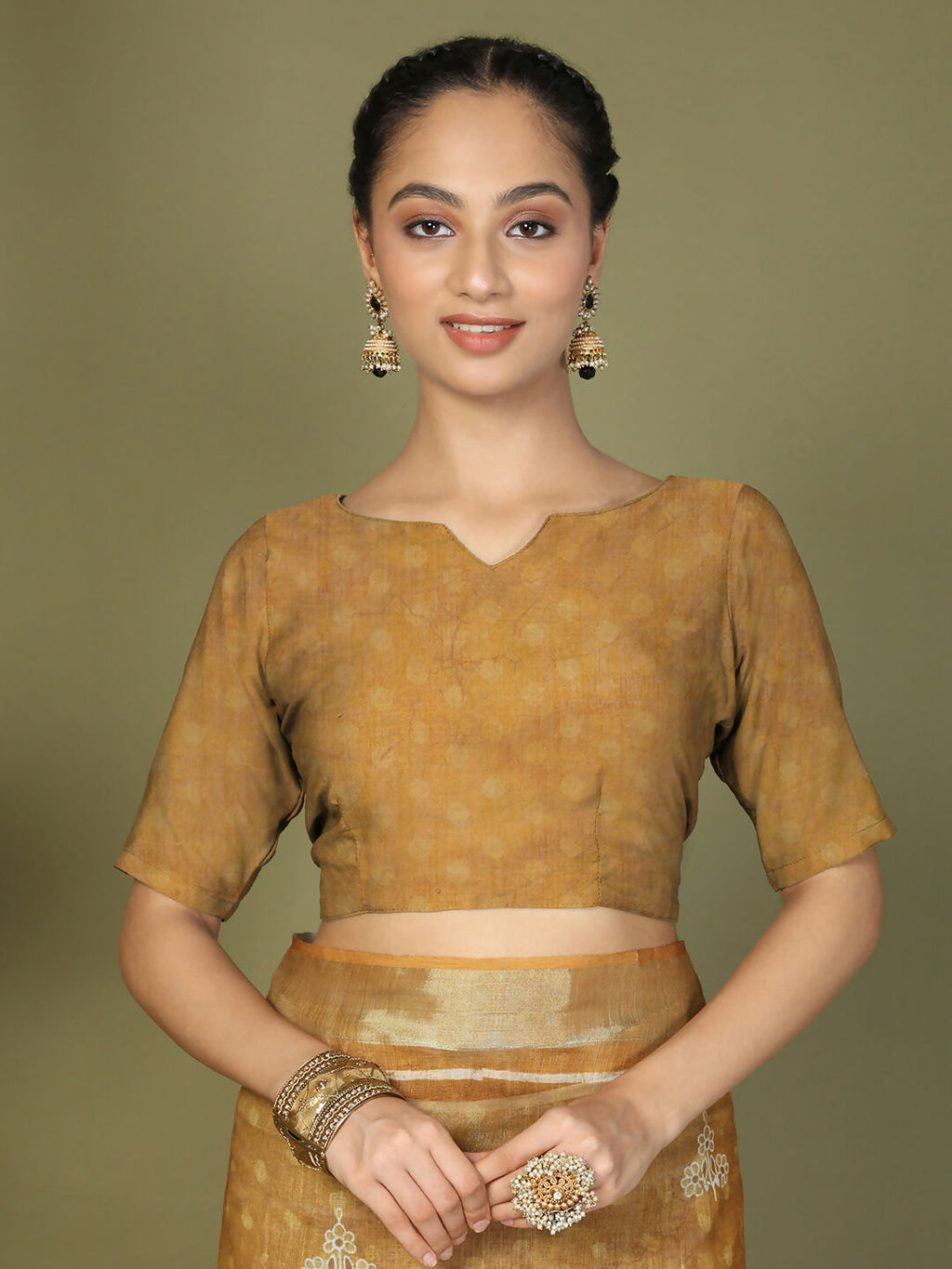Women's Golden Cotton Saree in Mustard and Golden-Brown Tones
