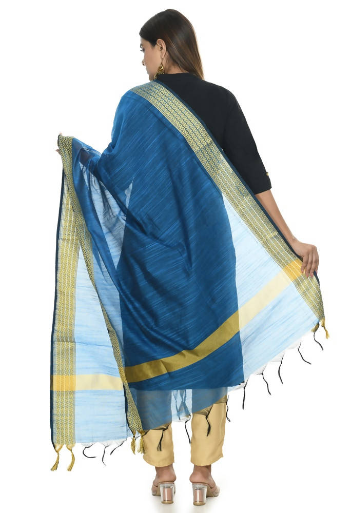 Blue Handloom Cotton Dupatta - Soft Breathable Ethnic Accessory