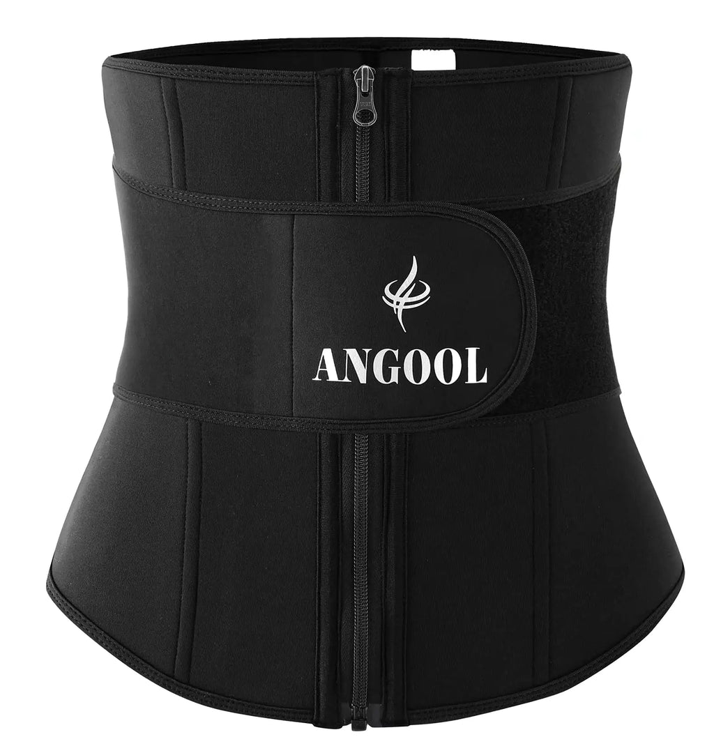 TWINS FLAME Neoprene Waist Trainer for Women Weight Loss Zipper Corset Sauna Sweat Workout Waist Trimmer Belt Black