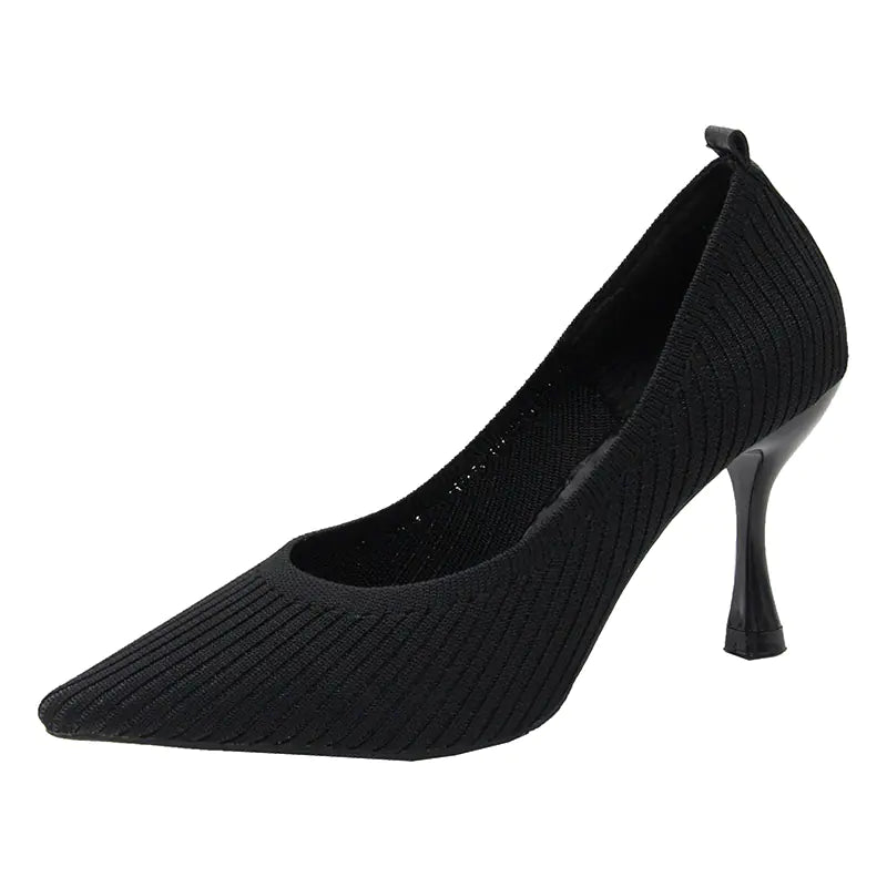 Women's Pointed Toe Knitted Heels in Beige and Black - Image 4