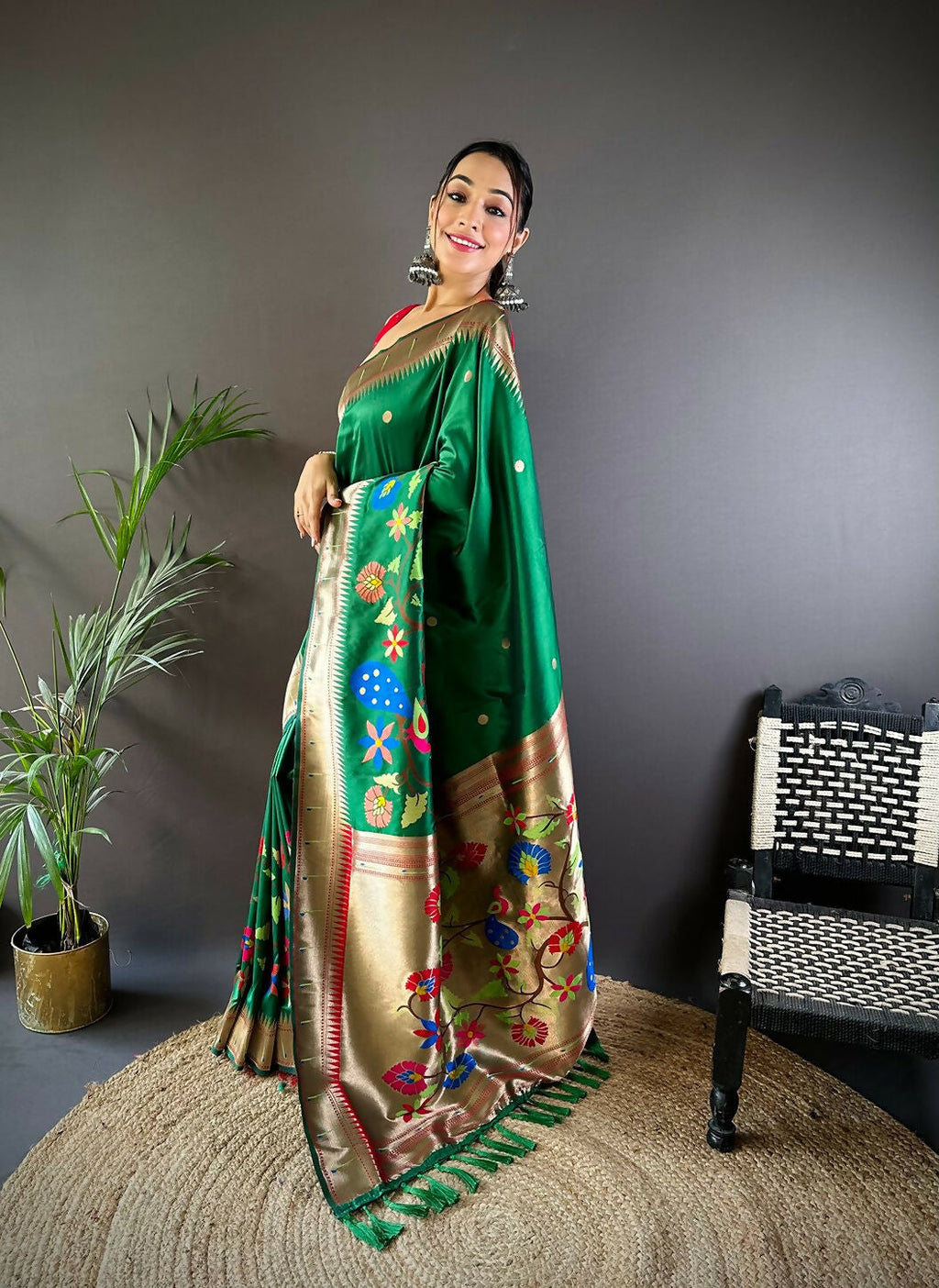 Red Traditional Motif Paithani Saree in Soft Silk Fabric