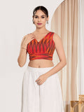 Joban Fashion Red Ikat Silk Padded Blouse With V Neck Sleeveless