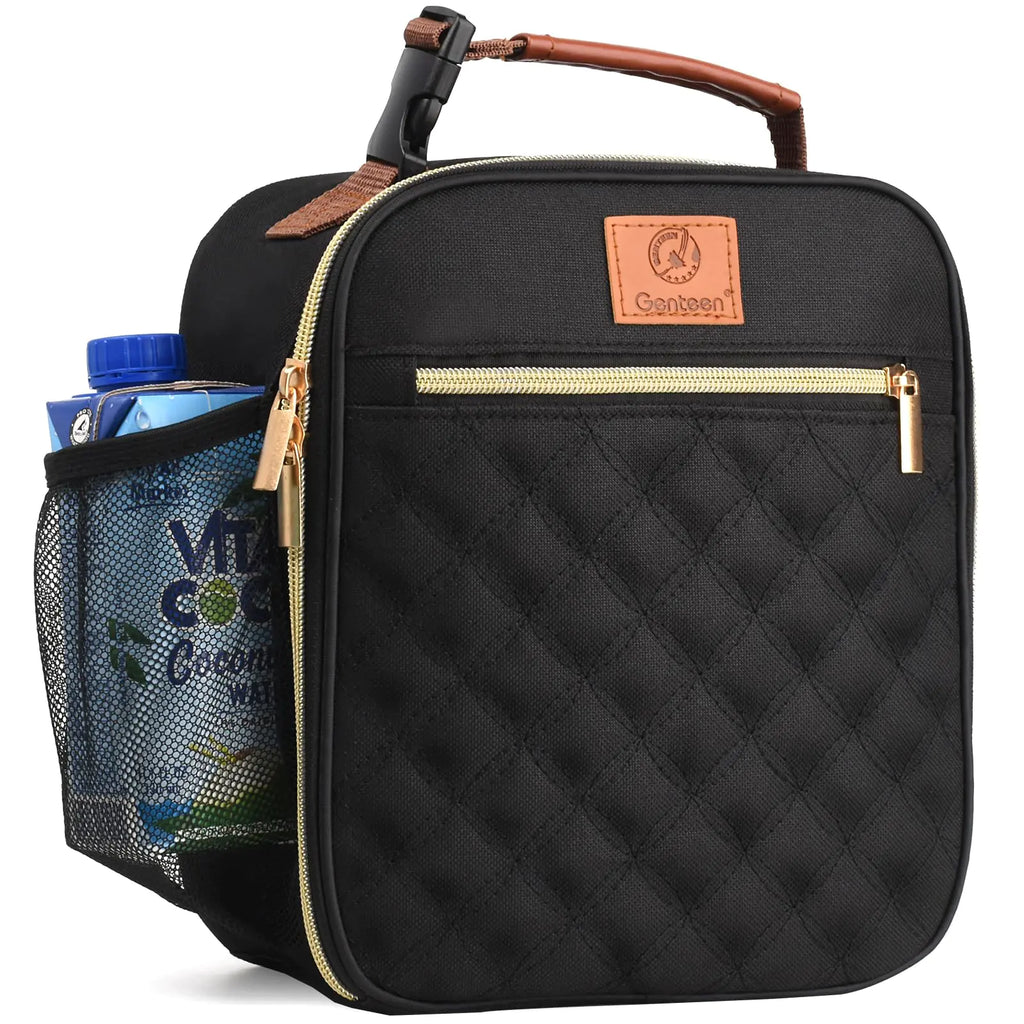 Lunch Box Reusable Lunch Bag for Men Women Kids AdultsInsulated Lunch Bag Waterproof Lunch Box CoolerSmall Lunch Box With Side Pockets for Work Office School Travel Picnic-Black
