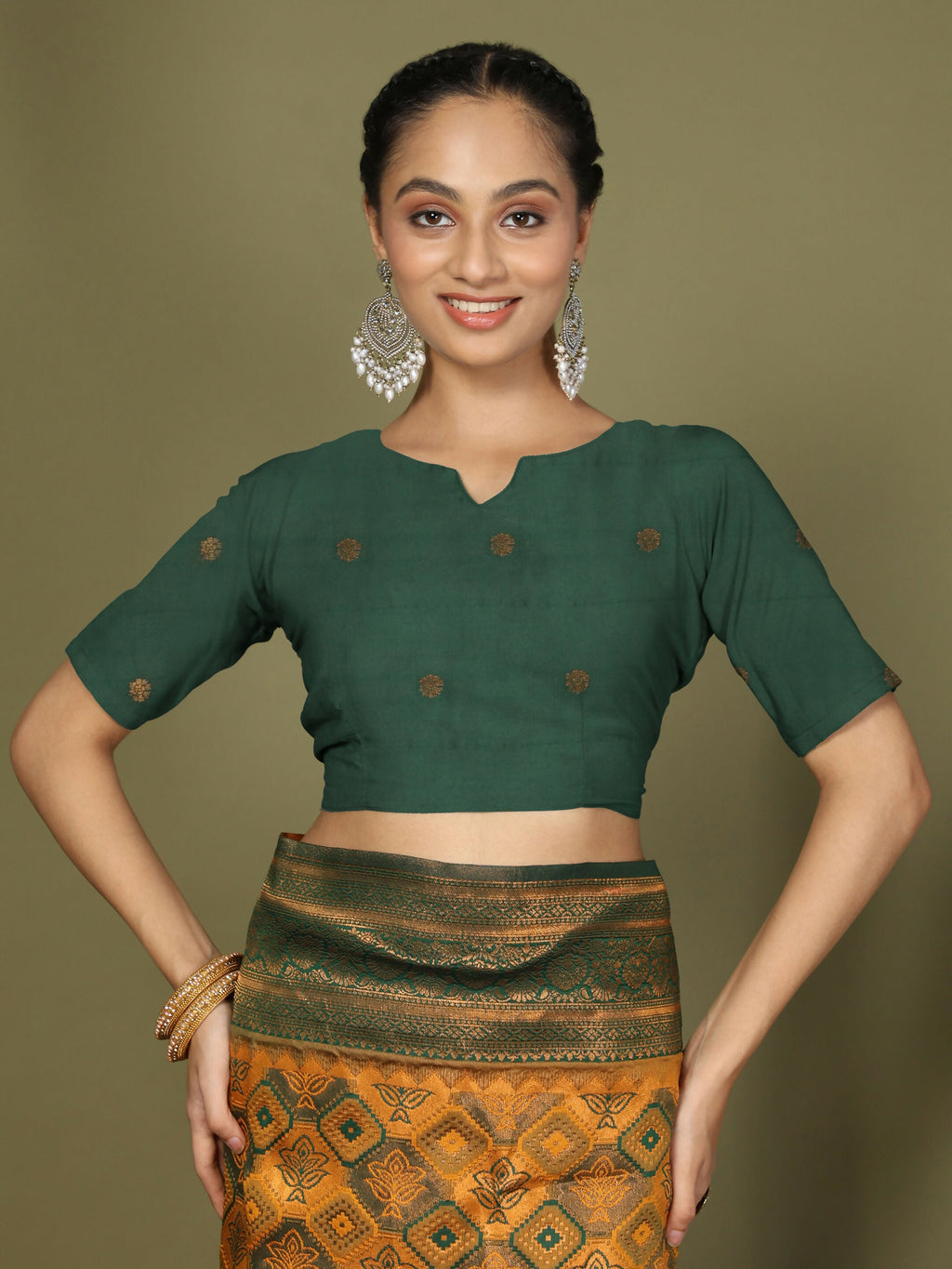Yellow Lichi Silk Saree with Green Blouse