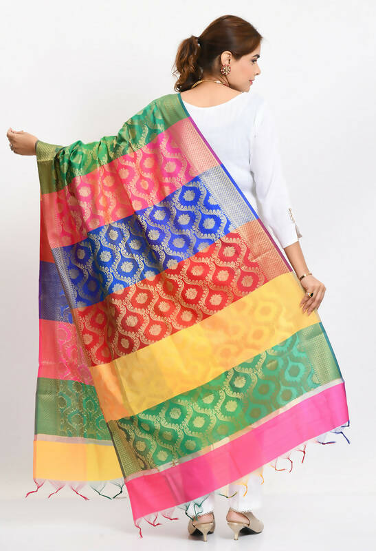 Banarsi Silk Floral Woven Dupatta - Elegant Multi-Color Stole