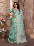 Sea Green soft organza silk saree with detailed weaving patterns
