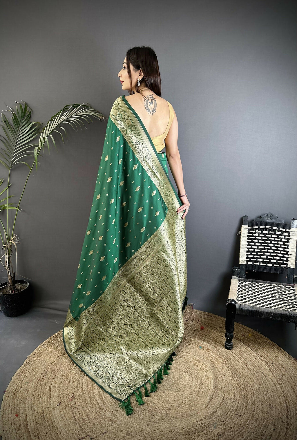 Green Banarasi Silk Saree with Zari Weaving Motif