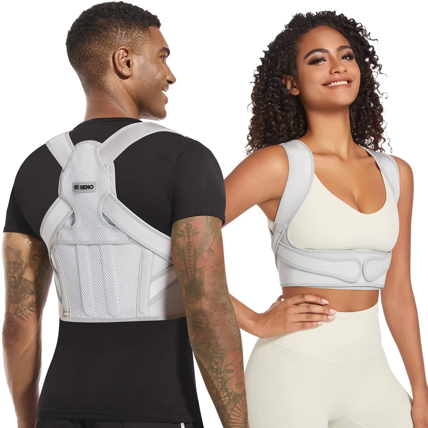 Fit Geno Posture Corrector for Women & Men: Adjustable Lightweight Upper Back Brace for Neck Shoulder & Upper Back Pain Relief - Improve Posture Correct Hunchback Slouching Invisible Under Clothes (Regular Under Bust 30" - 43")