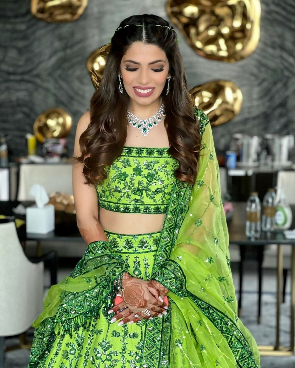Green Malai Satin Silk Lehenga Choli with 3MM Sequins