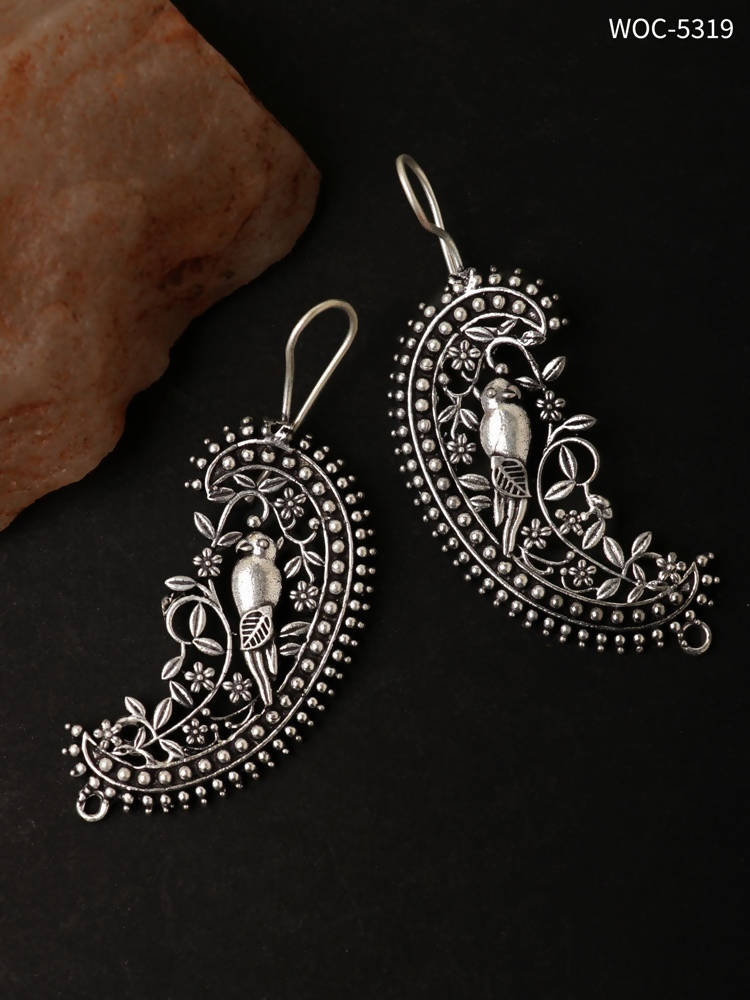Oxidised Silver Parrot Hoops and Ghungroo Bali Combo Earrings