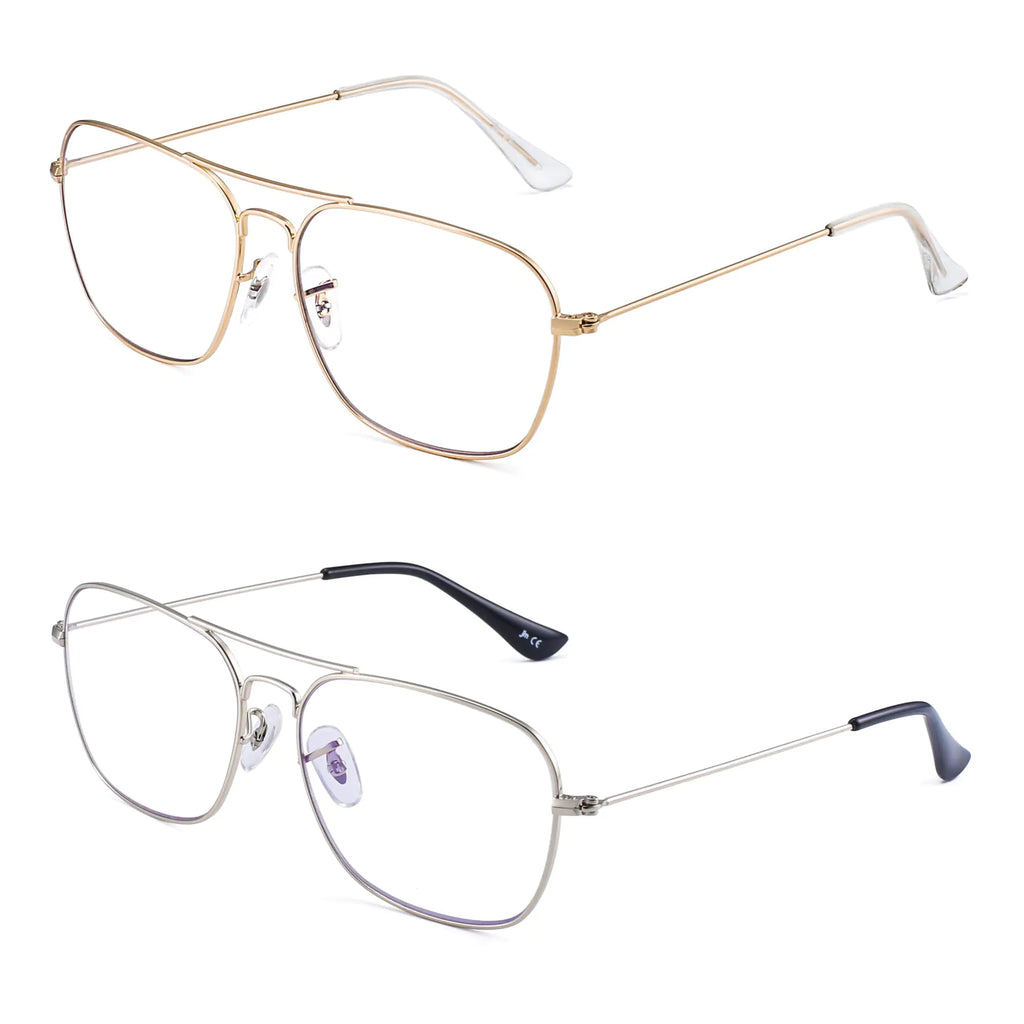 JM 2-Pack Aviator Reading Glasses Women Metal Frame Blue Light Blocking Computer Readers 1.75