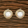 A pair of Golden White AD stone earrings crafted from brass for an elegant look.