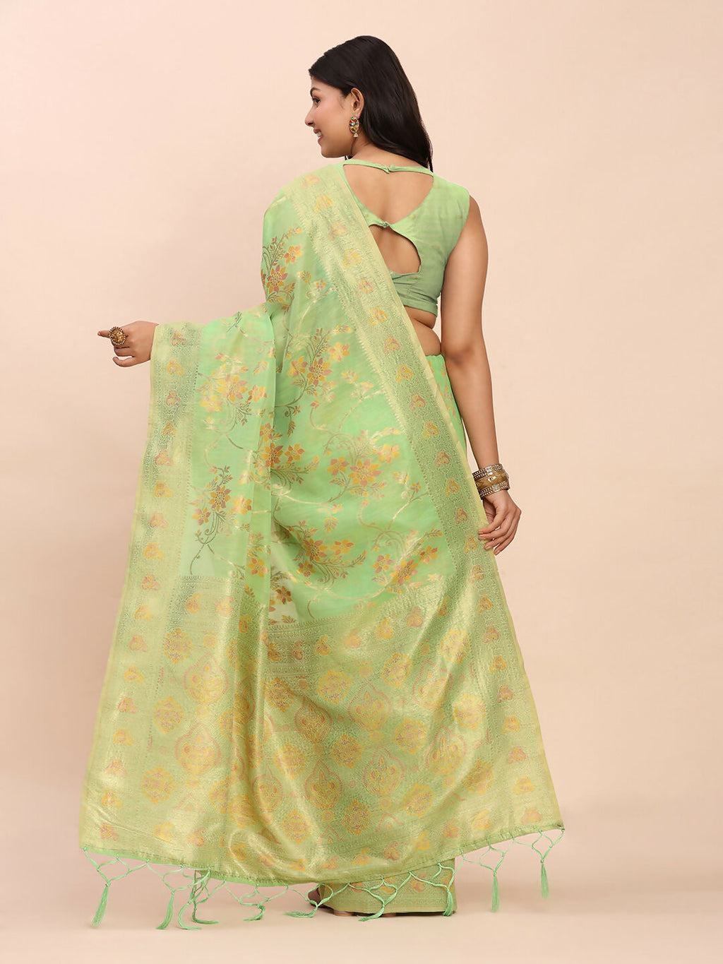 Green Linen Cotton Saree with Matching Blouse Piece