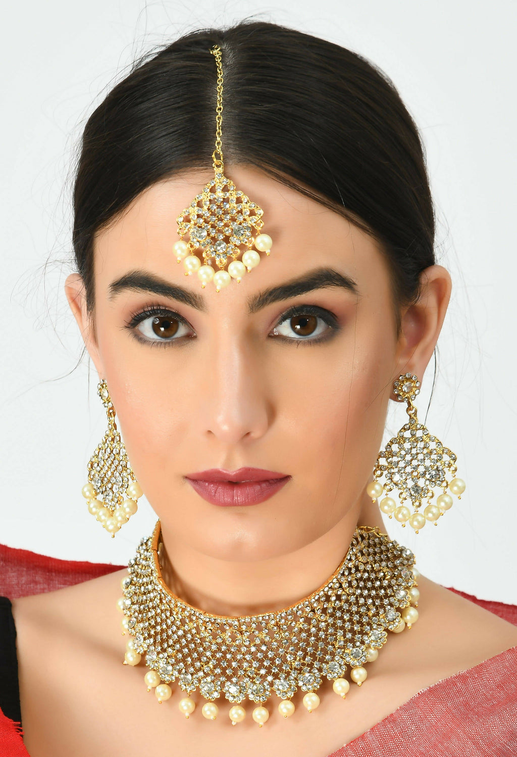 Heavy Brass Rajwadi Golden Choker Necklace Set