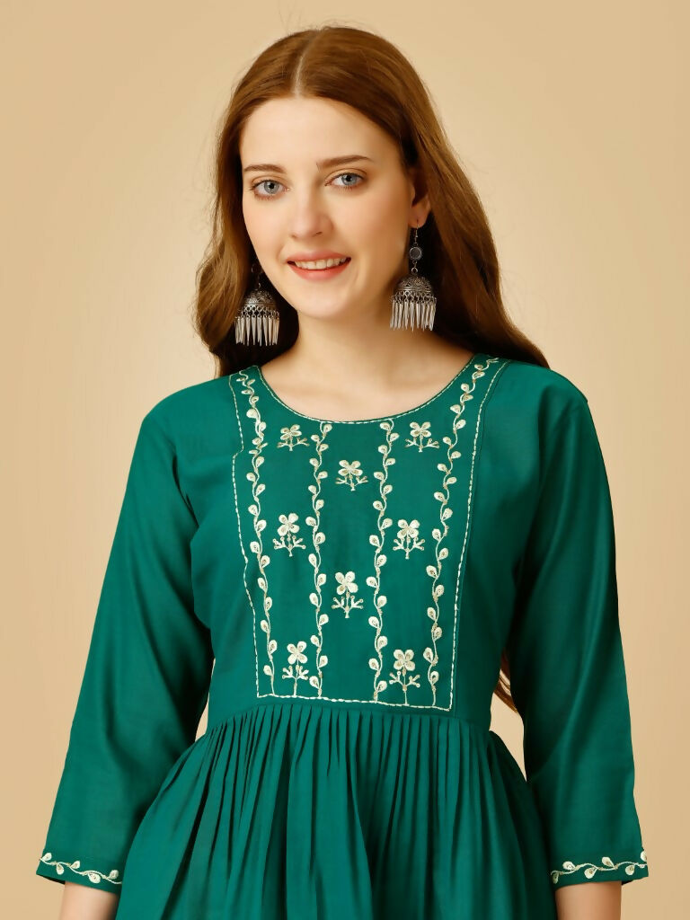Women's Rama Viscose Rayon Embroidered Casual Ethnic Fusion Top