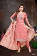 Elegant 3-piece shimmer peach kurta set with matching bottoms and dupatta