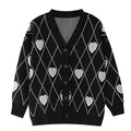 Women's Heart Jacquard Loose Sweater in Black
