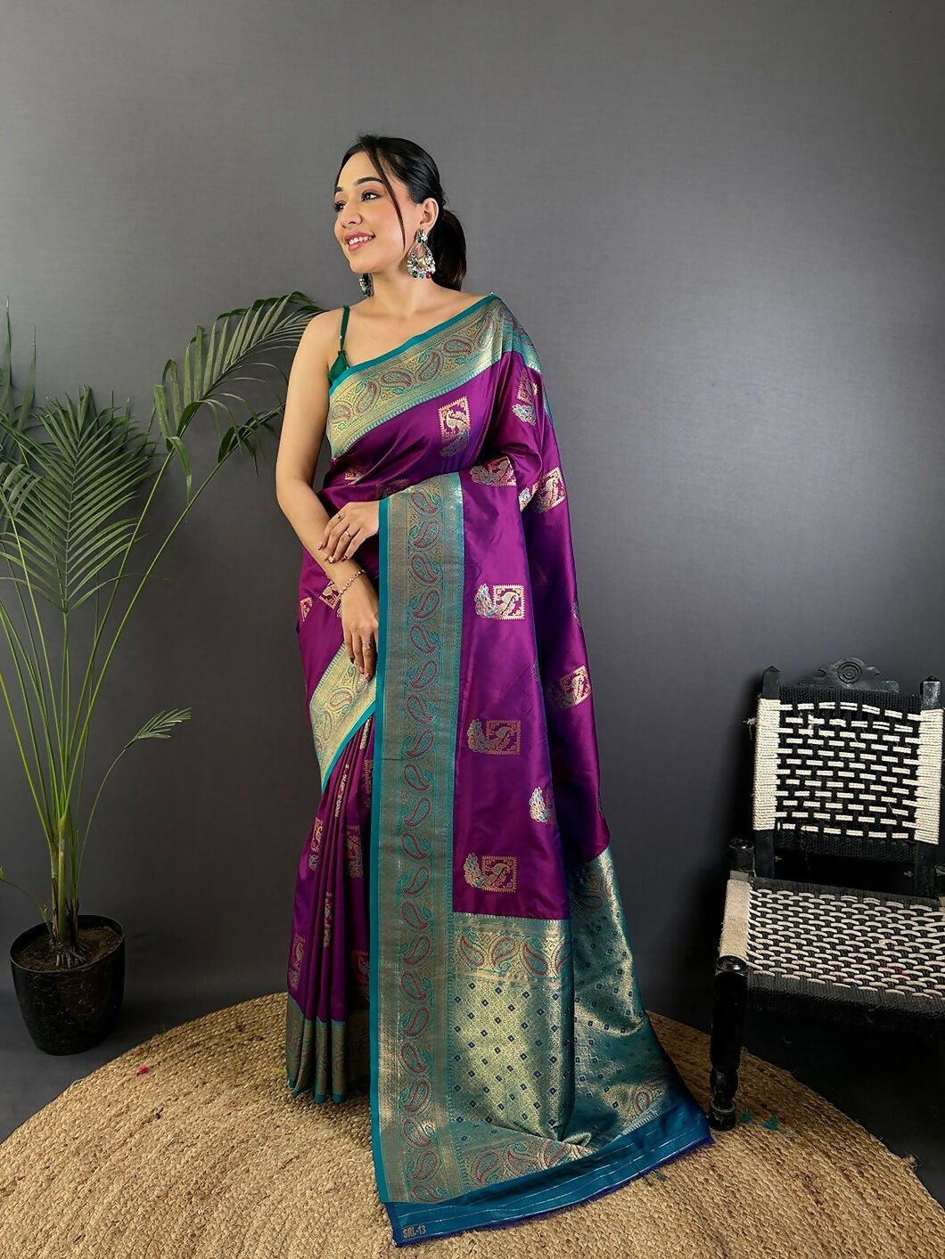 Blue Banarasi silk saree with elegant peacock motifs and unstitched blouse fabric