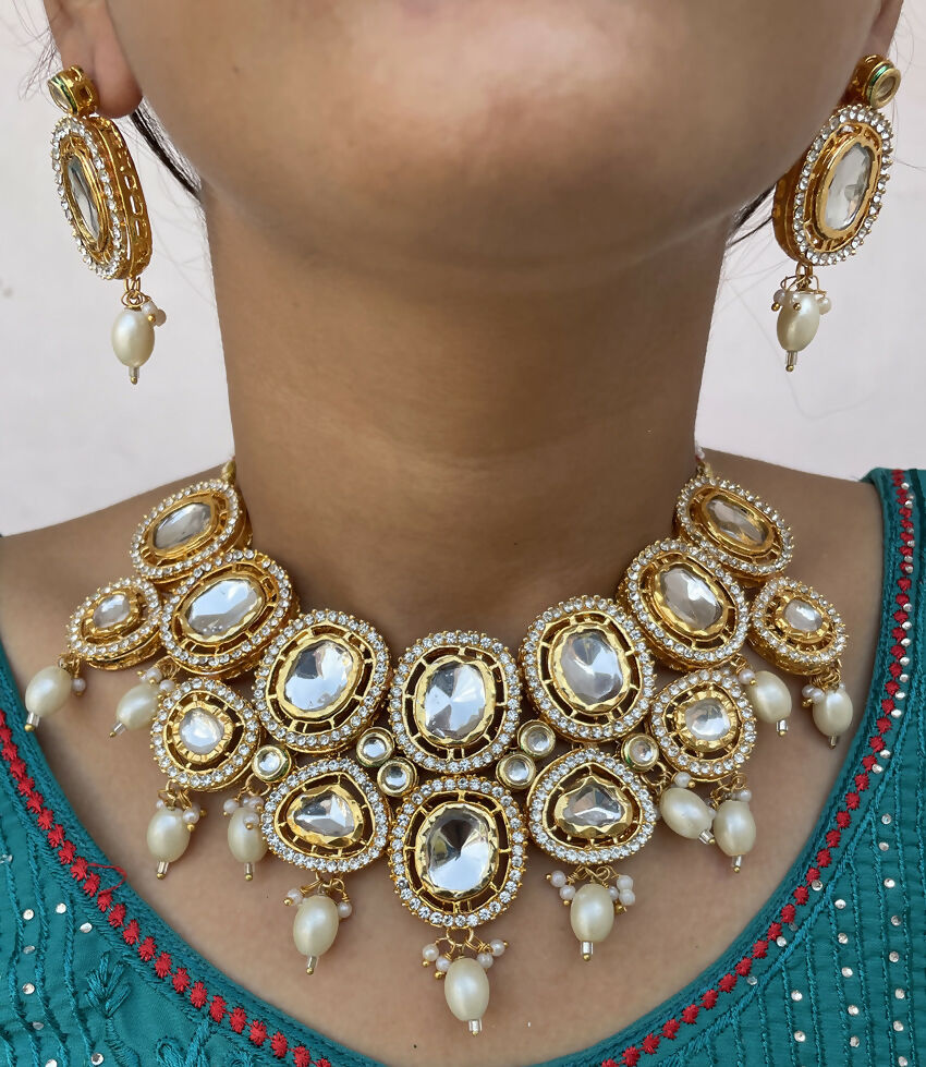 Artisan Gold Plated Kundan Necklace Jewellery Set