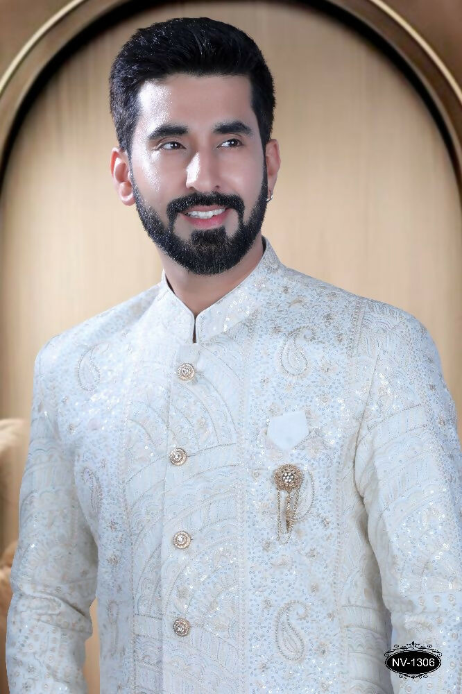 Boys' White Silk Sherwani Kurta and Pyjama Festive Set