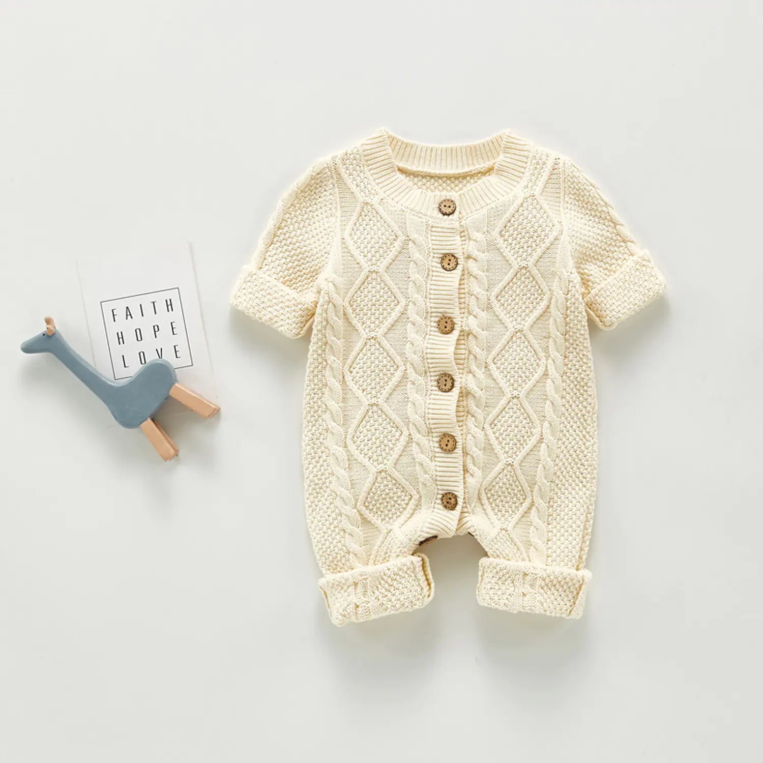 Cotton Knit Long Sleeve Baby Romper - Boys Girls