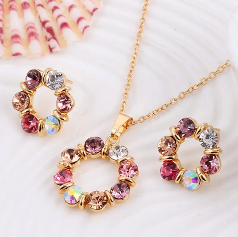 Colorful Gemstone Jewelry Set with Necklace and Earrings