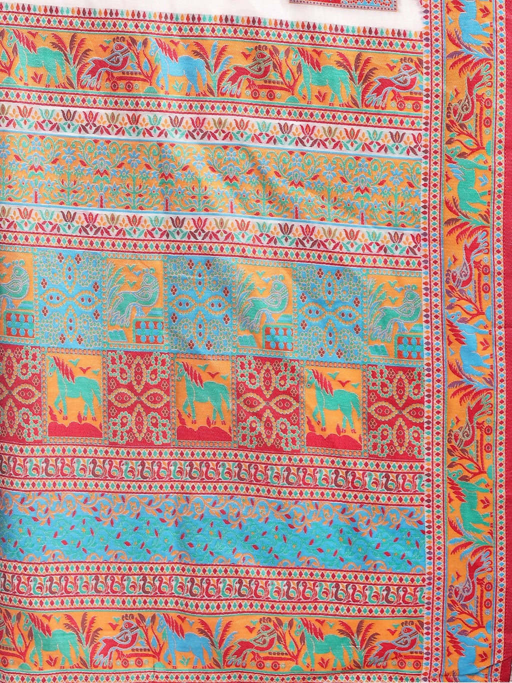 White Linen Cotton Saree with Matching Blouse Piece - Elegant Ethnic
